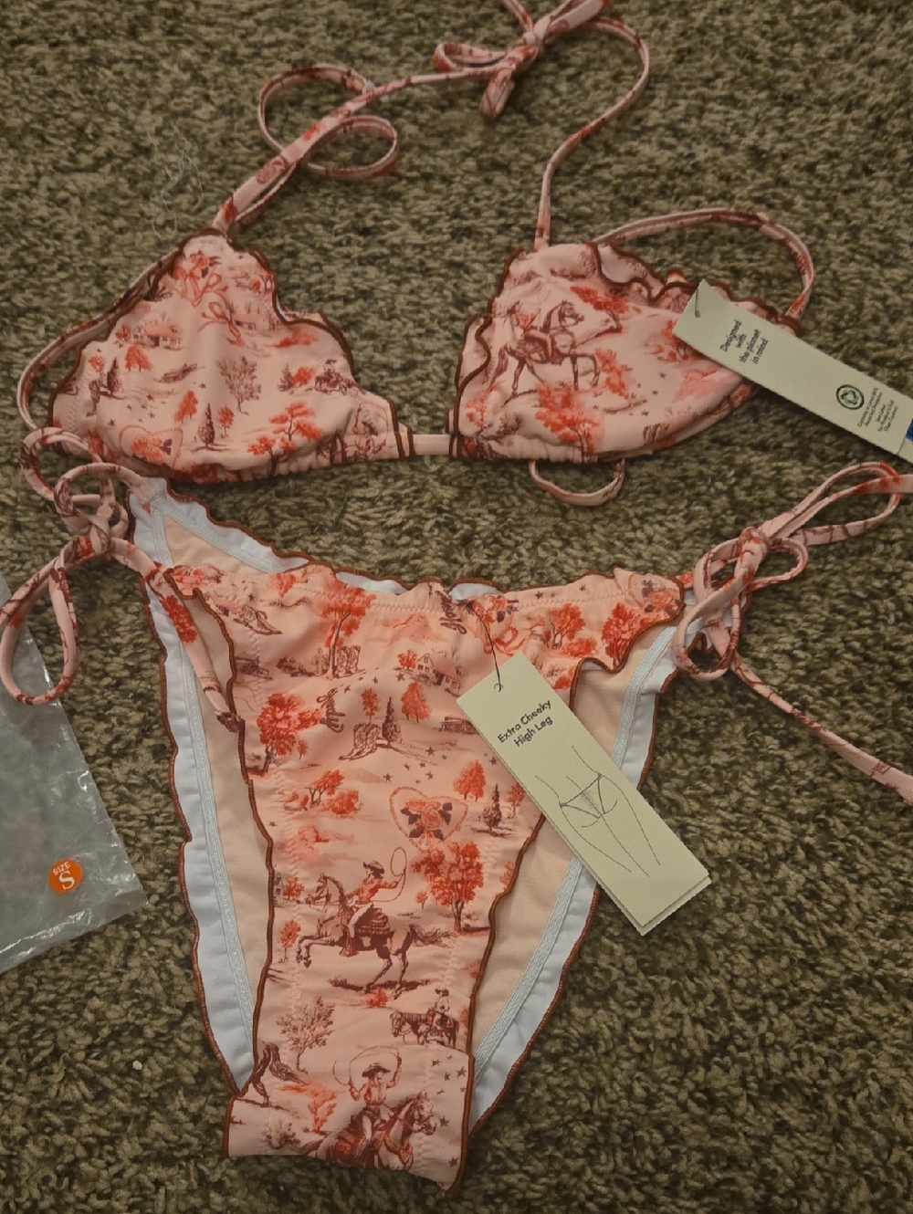 **Viral And Sold Out **Pink Western Print String Bikini Set